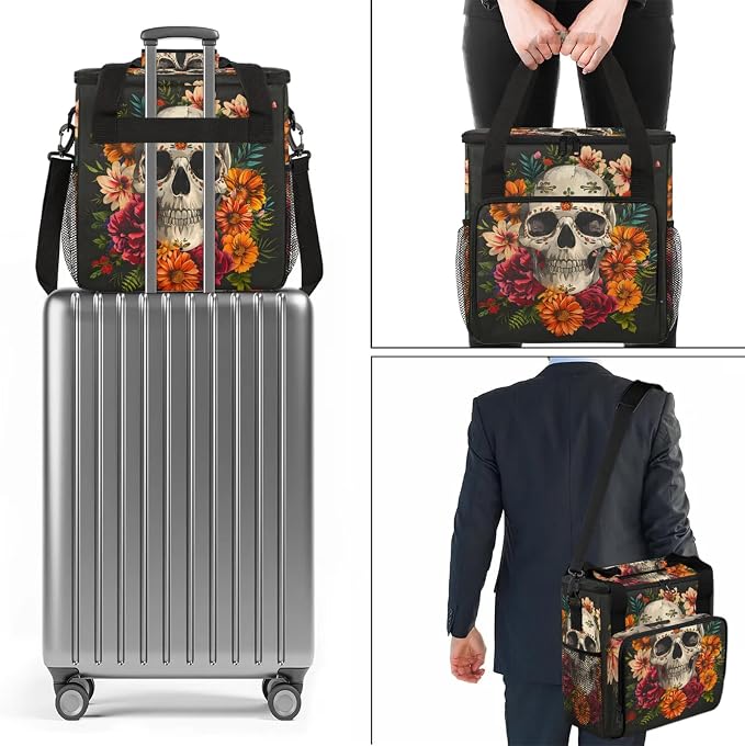 Sugar Flower Skull Floral Gothic Coffee Maker Carring Bag, Large Insulated - Image 7