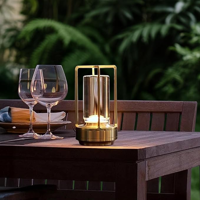 Small Gold Portable Metal Table Lamp, Rechargeable Outdoor Table Lamp Cordless - Image 6