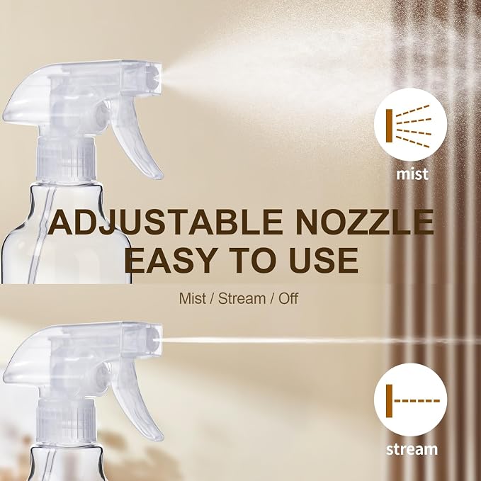 Plastic Spray Bottles, 16.9 Oz, Mist & Stream, Heavy Duty Spraying, Empty Water - Image 3