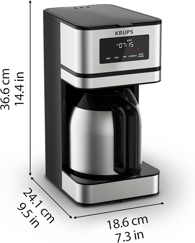 Krups Simply Brew Stainless Steel and Thermal Carafe Drip Coffee Maker 12 Cup - Image 7