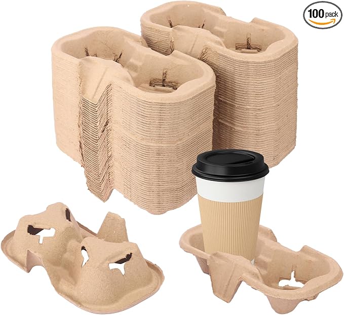 100 Pack Eco-Friendly Two Cup Drink Carrier, Disposable Cup Holder Tray by IHDYPPEW