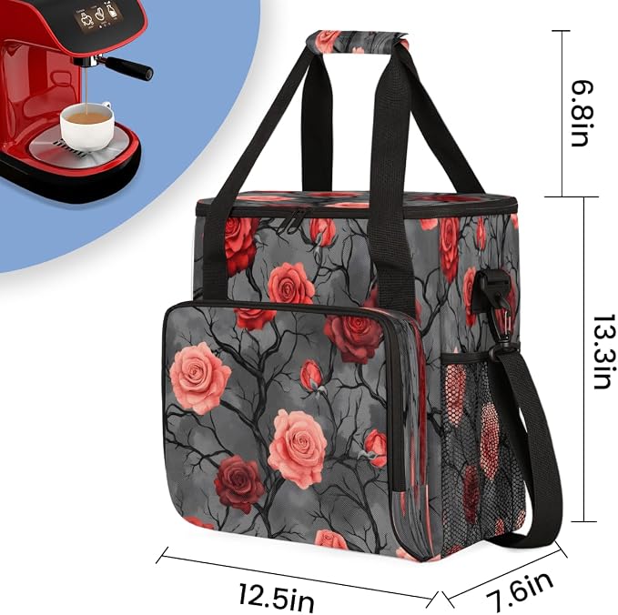 Grey and Red Rose Floral Coffee Machine Bag Compatible - Image 2