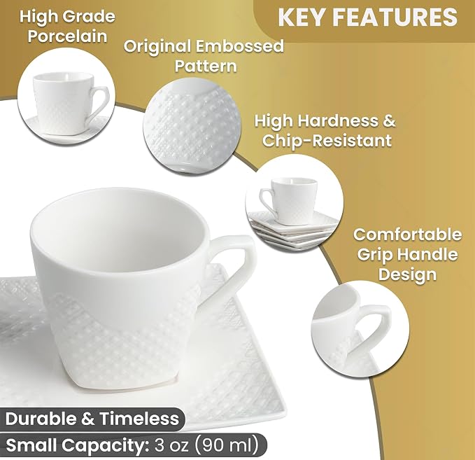 FUOCCI Espresso Cups With Saucer - 3 oz Turkish Coffee Cup - Image 3