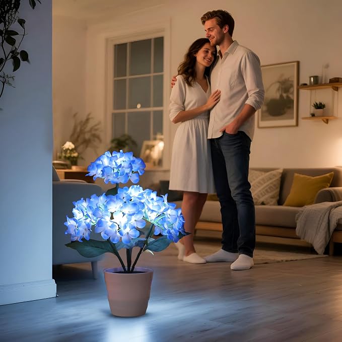 Blue Artificial Hydrangea LED Flower Lamp - Image 5