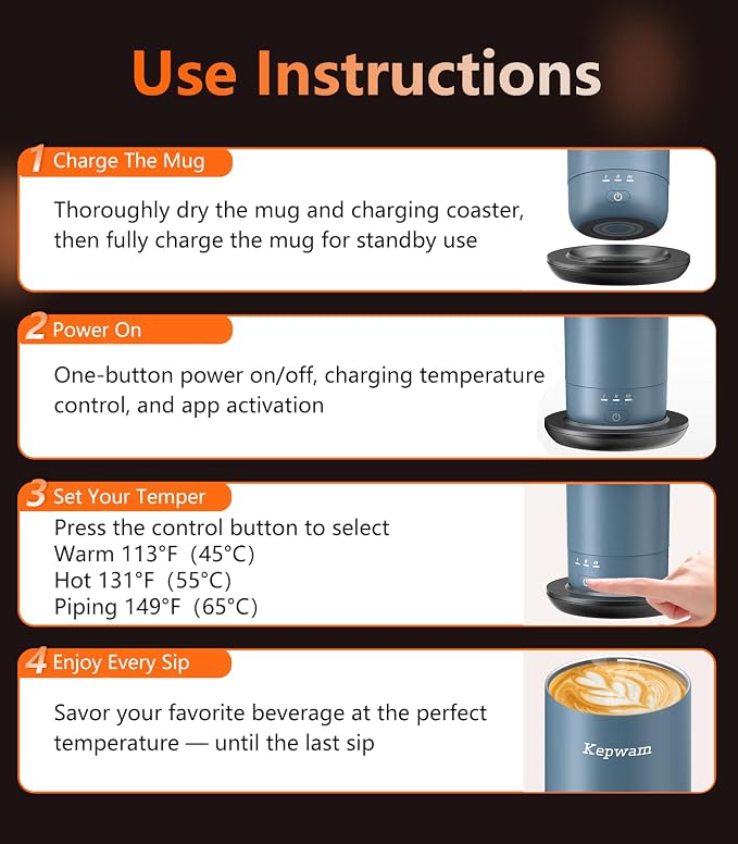 Kepwam Heated Coffee Mug Rechargeable T3, 20oz Self-Heating Travel Mug - Image 8