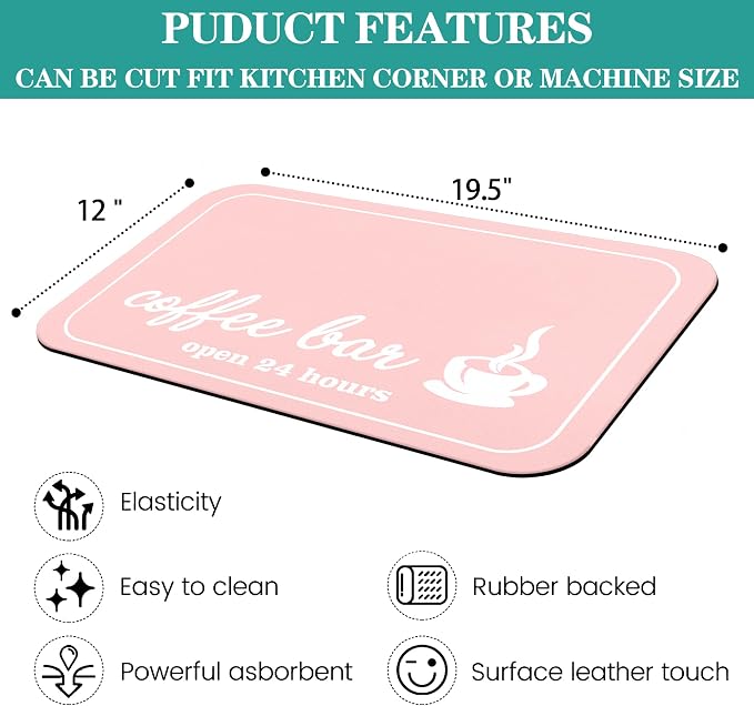 Coffee Mat - Pinks Coffee Time Absorbent Coffee Bar Mat - Drying Mat Waterproof - Image 3