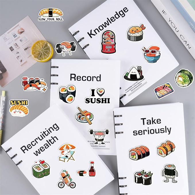 50pcs Cute Sushi Stickers for Kids, Kawaii Food Stickers for Water Bottle - Image 7