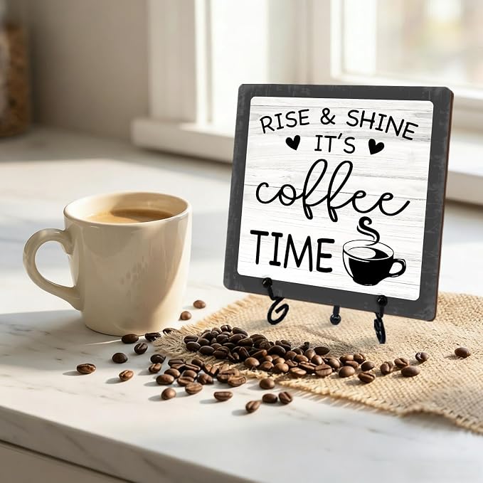 Funny Coffee Bar Decor, Rise & Shine It's Coffee Time Wood Plaque - Image 5