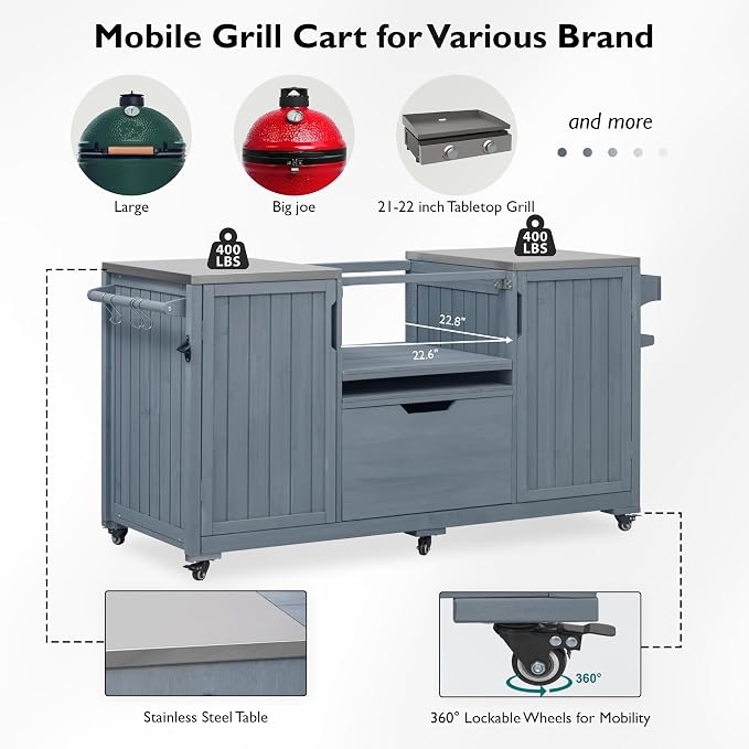 Merax Outdoor Kitchen Island for Big Green Egg Grills, 66.5" Wood Kitchen Island - Image 3