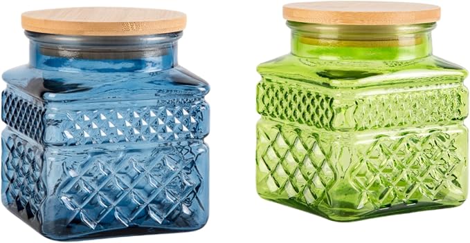 Glass Storage Jar Set of 2, Thick Glass Candy Jar by Prettidecor