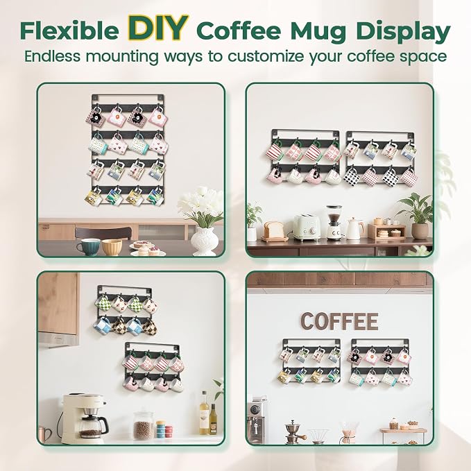 EsLuker.ly Mug Holder Hanger Rack Wall Mounted Wooden 2 Pack Coffee Cup Storage - Image 6