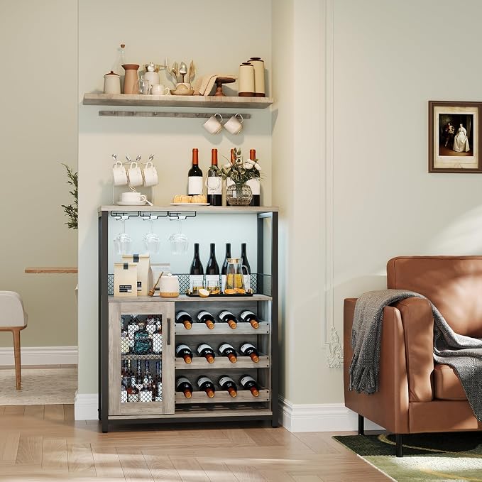 Jojoka LED Lighted 3-Tier Wine Bar Cabinet, Freestanding Sideboard Buffet - Image 9