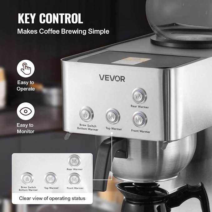 VEVOR Commercial Drip Coffee Maker, 12 Cups Coffee-Maker Machine - Image 4