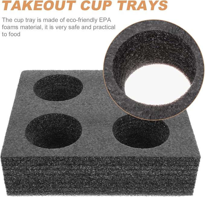 Takeout Coffee Cup Bottle Carrier: 2Pcs Black Takeout Cup Holders Foam- Hot or - Image 2