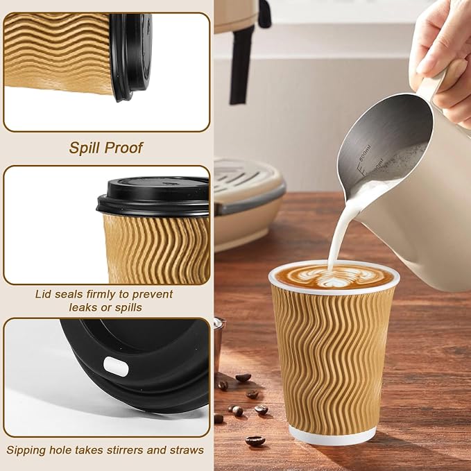 Lamosi 100 Pack 12 oz Insulated Disposable Paper Coffee Cups - Image 4