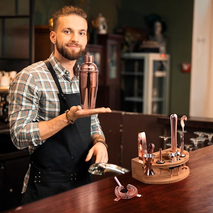 Bartender Kit with Stylish Bamboo Stand, 12 Piece 25oz Cocktail Shaker Set - Image 7