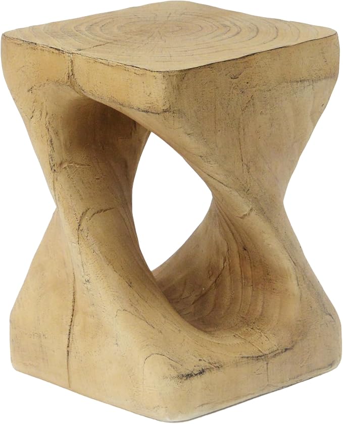 Twist End Table with Wood Grain Texture, 12 Inch Square Spiral Accent Table - Image 4
