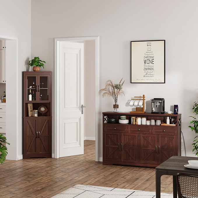51" Dark Brown Buffet Sideboard Cabinet, Farmhouse Storage Cabinet Kitchen - Image 3