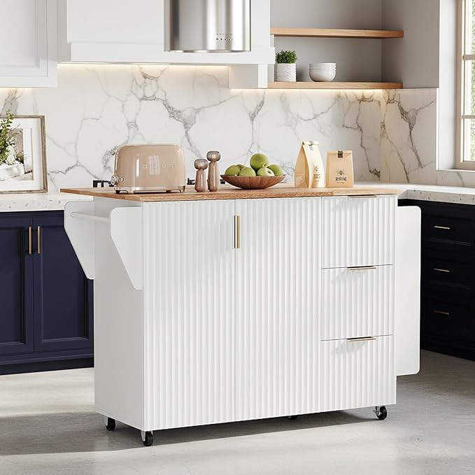 VINGLI Fluted Kitchen Island Cart on Wheels - Image 8