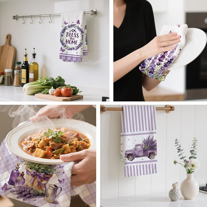 CUTHOLLOW Purple Lavender Decorative Kitchen Towels Set of 4, 25.98"x17.72" - Image 4