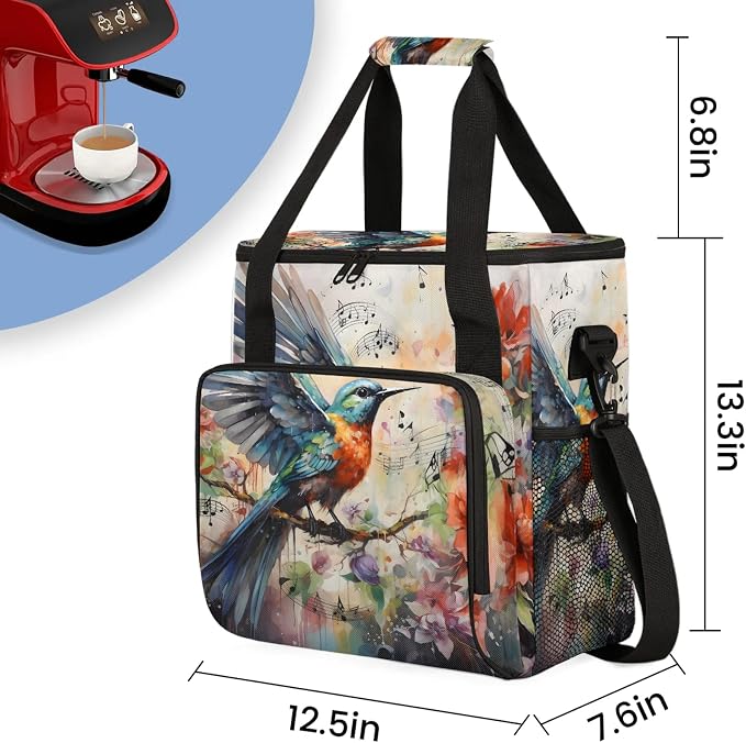Hummingbird Flower Coffee Maker Carring Bag, Large Insulated Storage Organizer - Image 2