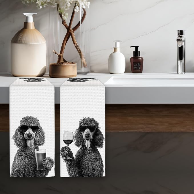 Gifts for Poodle Dog Wine Lovers Kitchen Towels Set of 2, Poodle Gifts Wine - Image 5