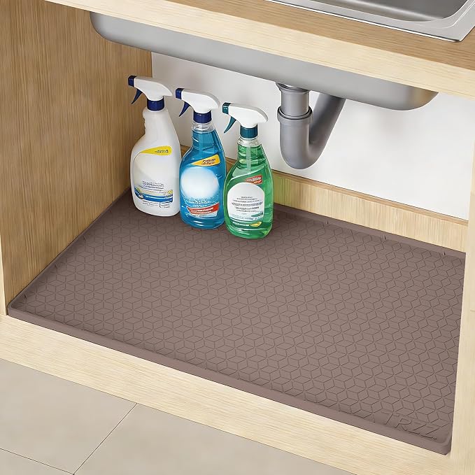 TRZZ Silicone Waterproof Under Sink Mat 34" x 19", Drip Tray and Cabinet Liner by TRZZ