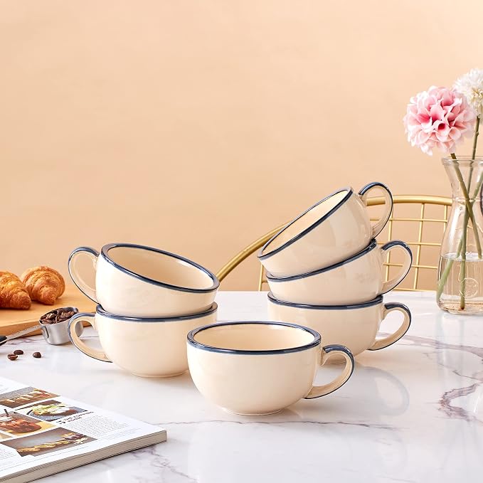Coffeezone Set of 6 Cups Vintage Design 12 oz Professional Barista Ceramic - Image 2
