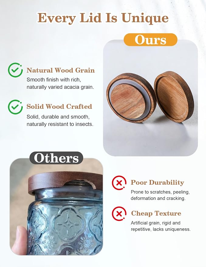 Glass Jars with Airtight Wood Lids – 4 PC 24 OZ Vintage Storage Canisters Set - Image 4