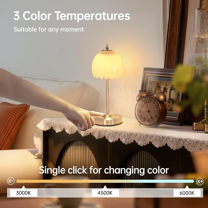 Shenmoyl Tulip Table Lamp with 5200mAh Battery & Touch Control, Cordless Small - Image 4