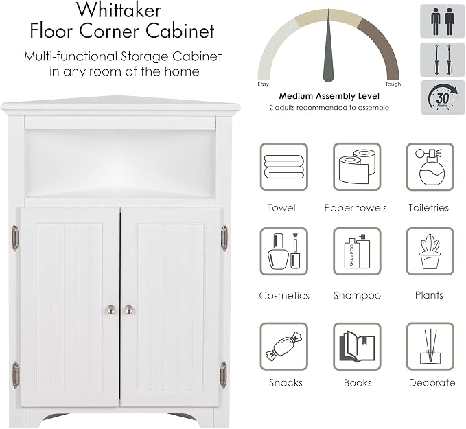 UTEX Bathroom Corner Storage Cabinet, Small Floor Corner Cabinet - Image 5