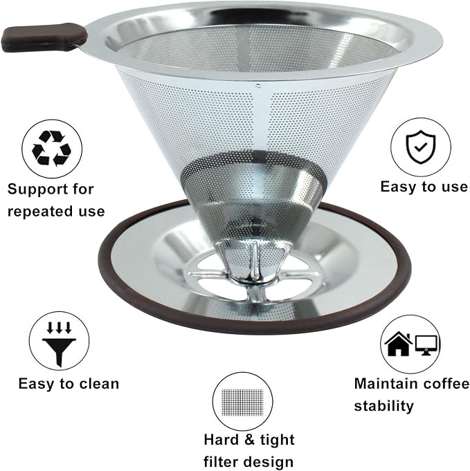 Waziaqoc Pour Over Coffee Dripper, Reusable Paperless Coffee Filter - Image 3