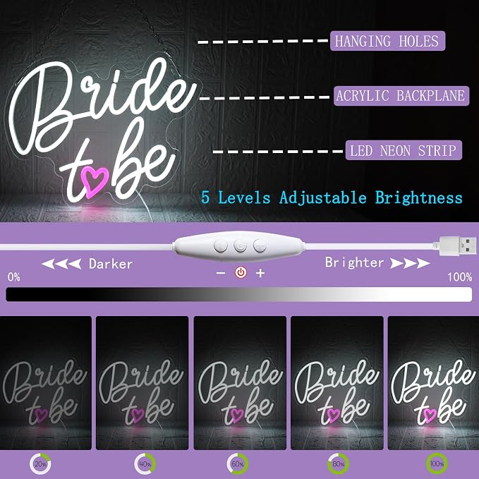 Bride to Be Neon Sign Wedding Light Signs White Led Neon Light Signs USB - Image 3