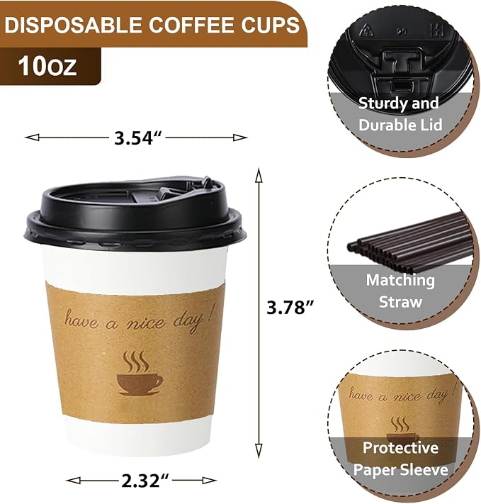 BYSNOW 100 pack 10 oz Disposable Coffee Cups - Image 3