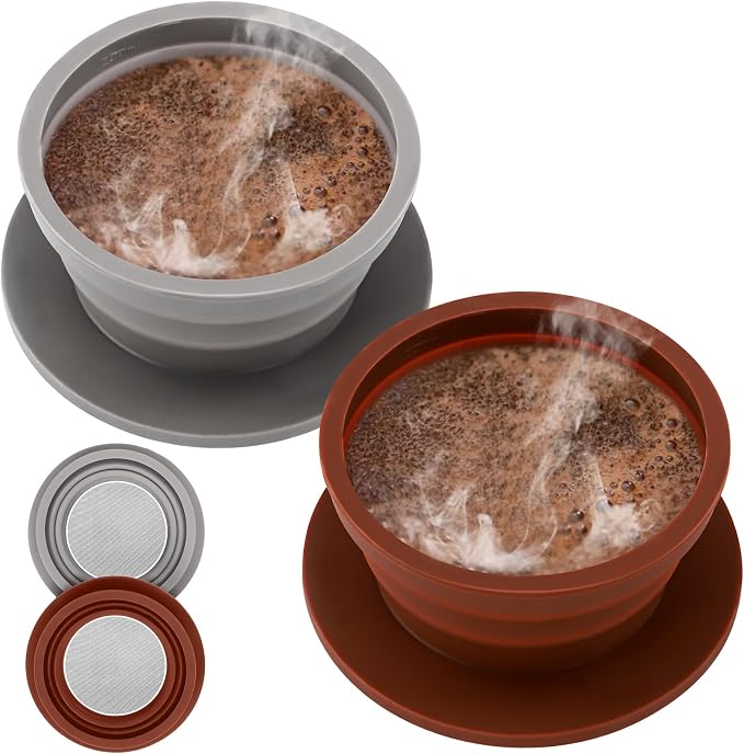 Set of 2 Paperless Collapsible Travel Pour Over Coffee Dripper Kit by VVGCS