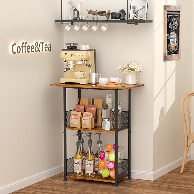 Jsskeeim Mini Floor Standing Coffee Bar Shelf, 3-Tier Small Coffee Table - Image 5