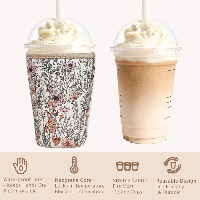 Reusable Insulated Neoprene Iced Coffee Cup Sleeve, Durable Drink Sleeve - Image 6