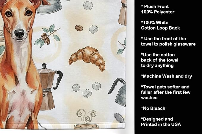 Caroline's Treasures Red Whippet Coffee Bar Kitchen Towel Velour Plush Front - Image 4