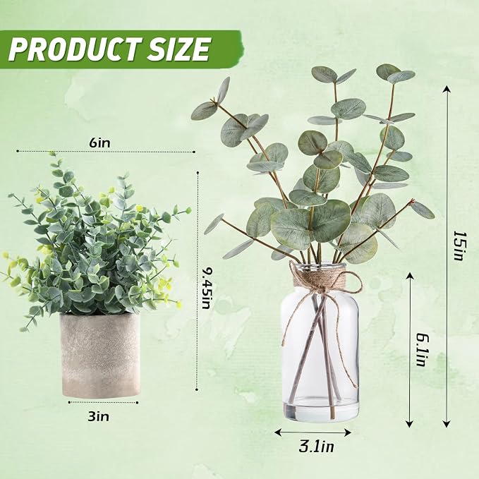 Coferset Artificial Eucalyptus Stems in Glass Vase - Image 3