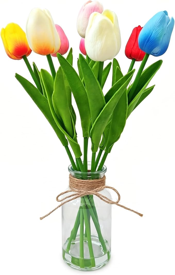 Artificial Tulips in Glass Vase by BMQDSM