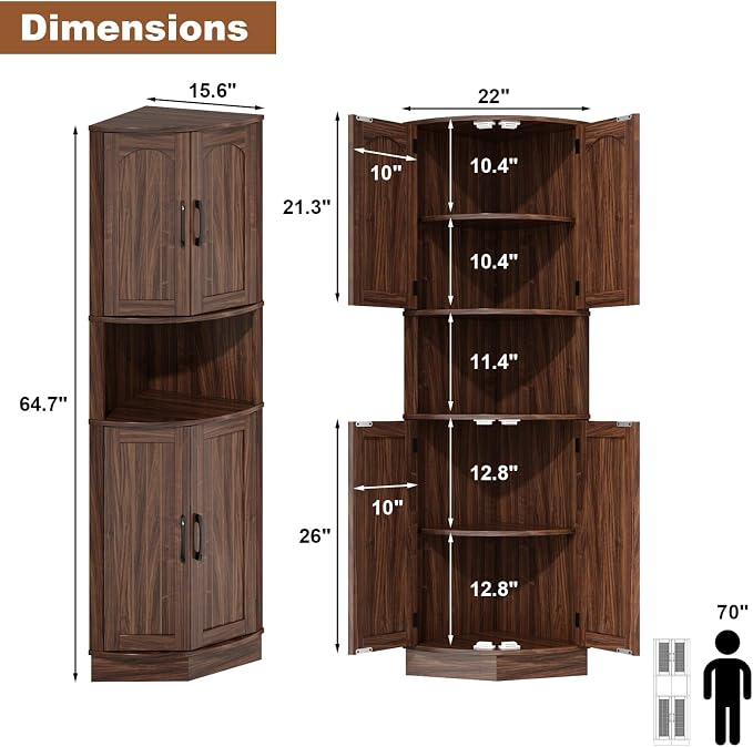 HOKYHOKY Tall Corner Cabinet, 64.7" Corner Storage Cabinet - Image 2