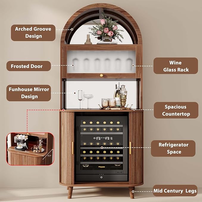 LVB Wine Bar Cabinet with Fridge Space, Arched Coffee Bar Cabinet with Storage - Image 6