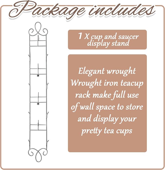 Blulu 1 Pcs Wall Mounted Tea Cup & Saucer Display Rack, 4-tier Metal Mug Holder - Image 4