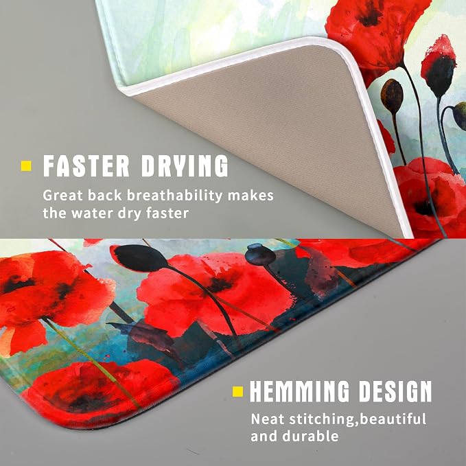 Red Poppy Dish Drying Mat for Kitchen Counter - Image 3