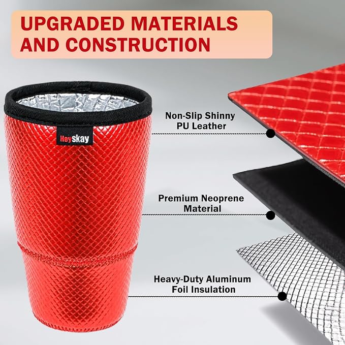 HEYSKAY Insulated Coffee Cup Sleeves Reusable Neoprene PU Leather Iced Coffee - Image 2