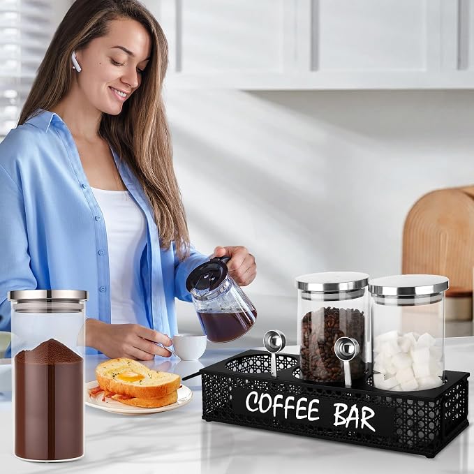 Glass Coffee Containers with Shelf 3x 47oz Coffee Station Organizer Glass - Image 5