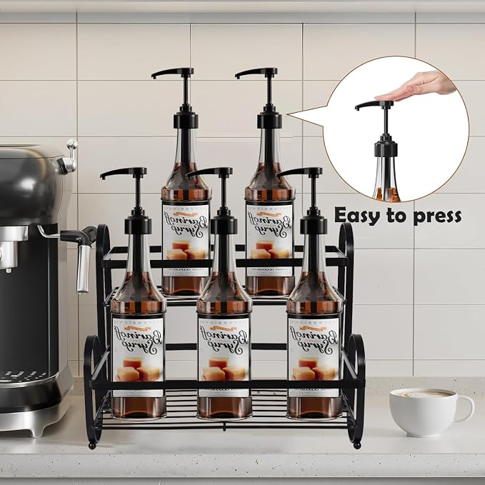 6-Bottle 2-Tier Coffee Syrup Rack Organizer, Sturdy Metal Syrup Storage Shelf - Image 3
