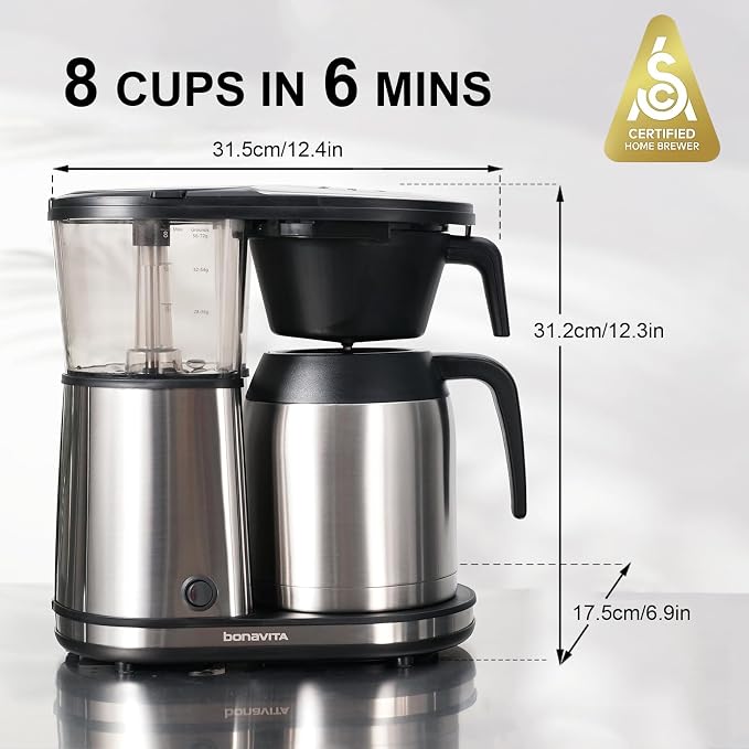 Bonavita 8 Cup Drip Coffee Maker Machine, One-Touch Pour Over, Auto Pause - Image 2