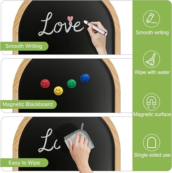 Curved Balckboard, 11.8″x15.7″ Small Magnetic Chalkboard, Pine Frame, Wall - Image 6