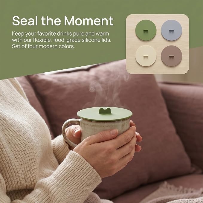 4pcs Silicone Cup Cover Lids, Reusable Round Mug Covers - Image 5